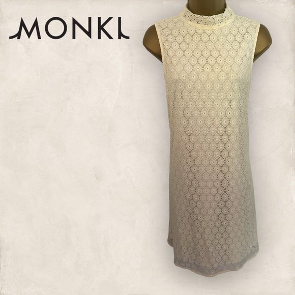 Monki Dresses & Skirts - Monki Womens Cream Cut Out Lace High Neck Summer Tunic Dress Size 40 UK 12